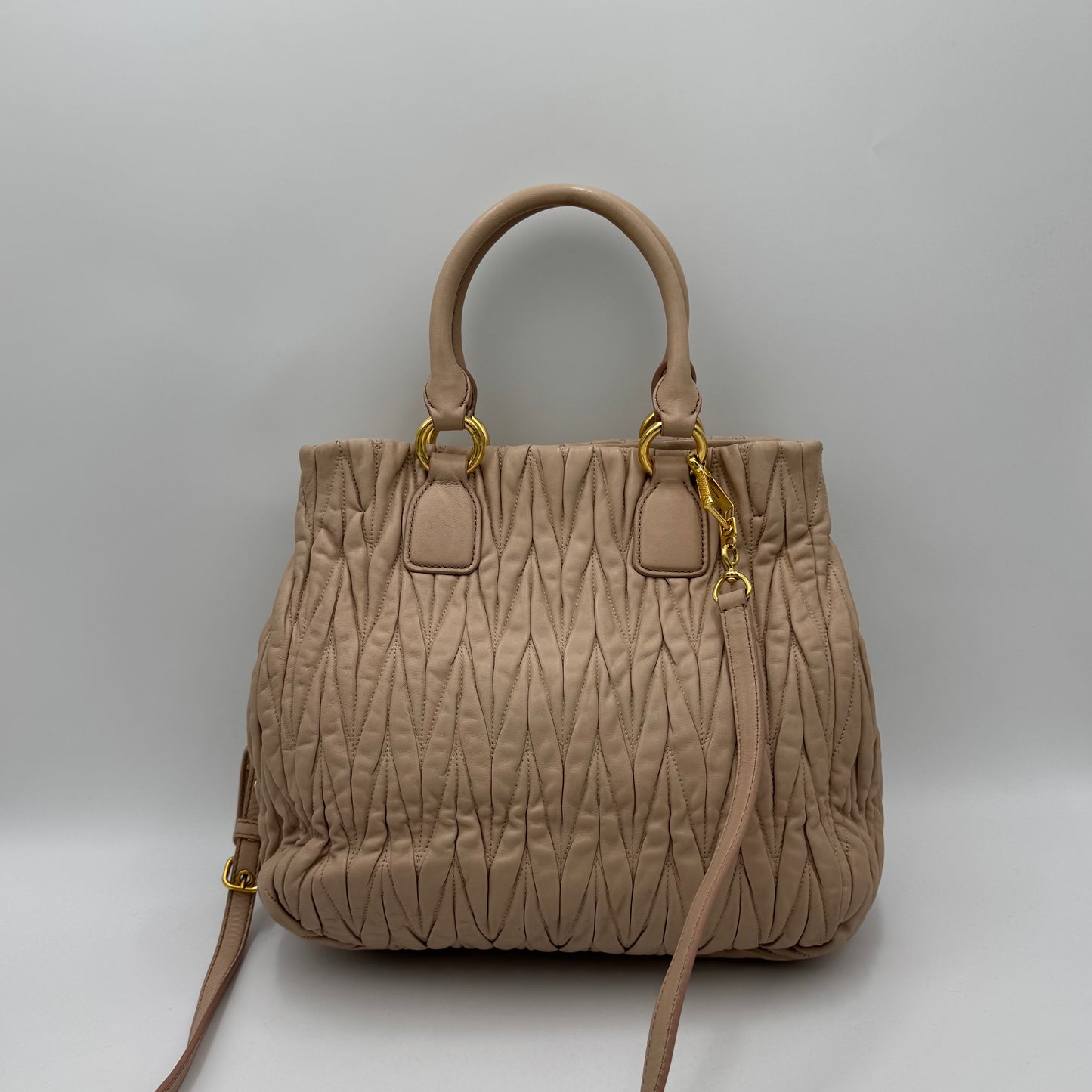 Miu Miu Beige Matelasse Nappa Leather Tote