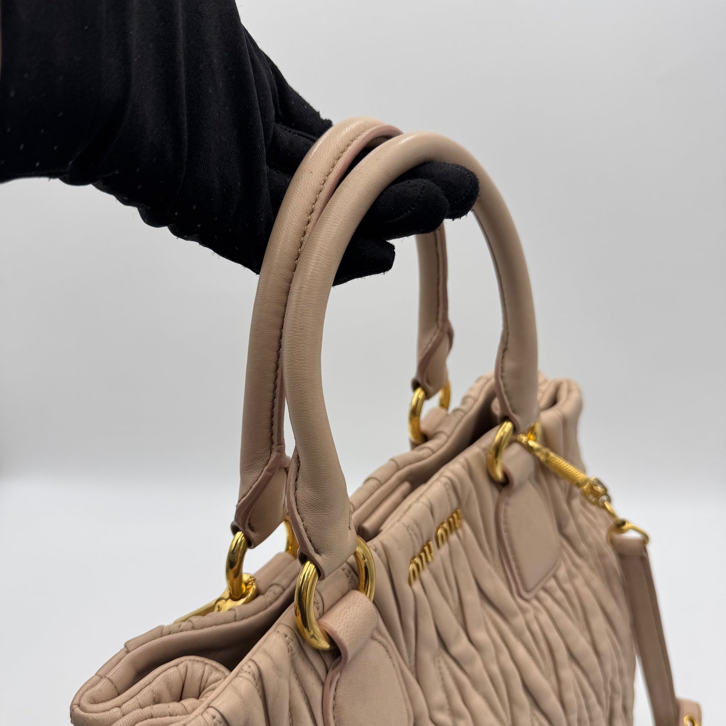 Miu Miu Beige Matelasse Nappa Leather Tote