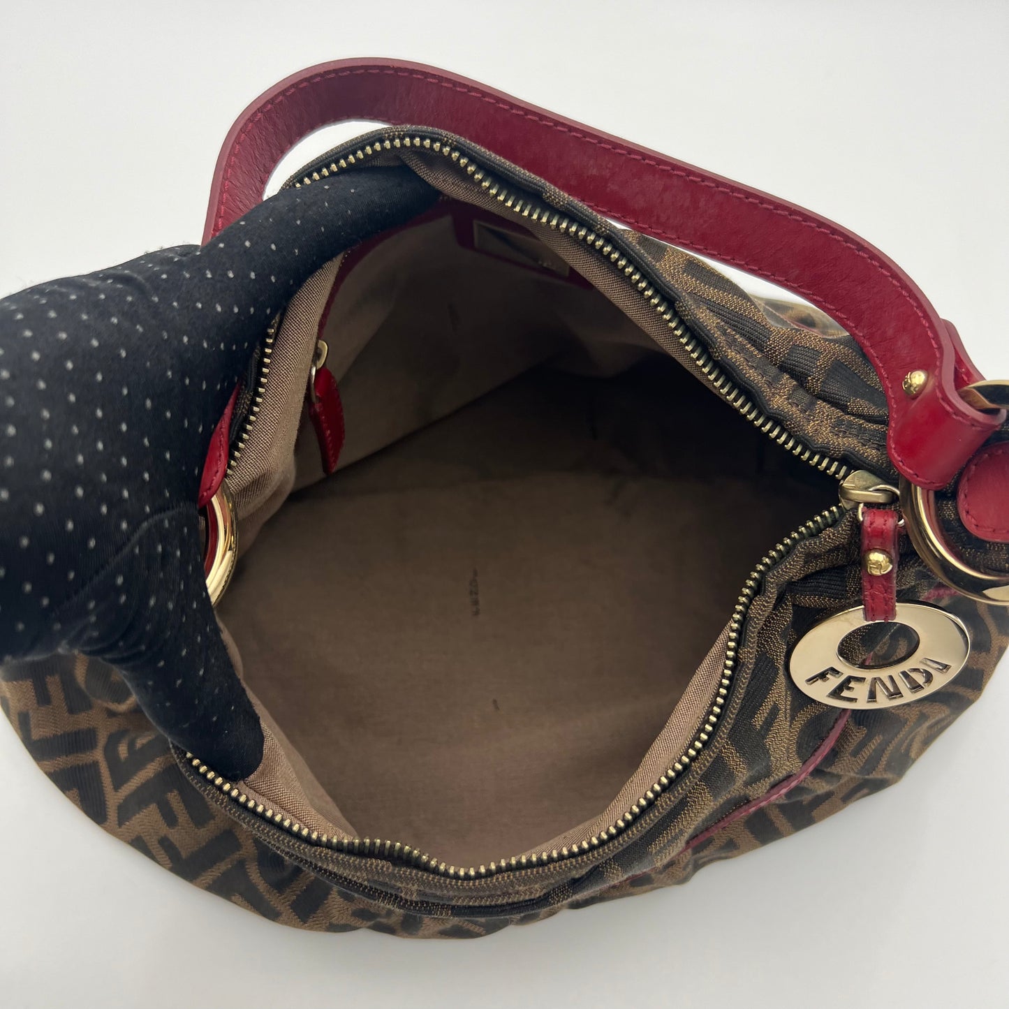 Fendi Tobacco Zucca Burgundy Leather Chef Hobo Shoulder Bag GHW