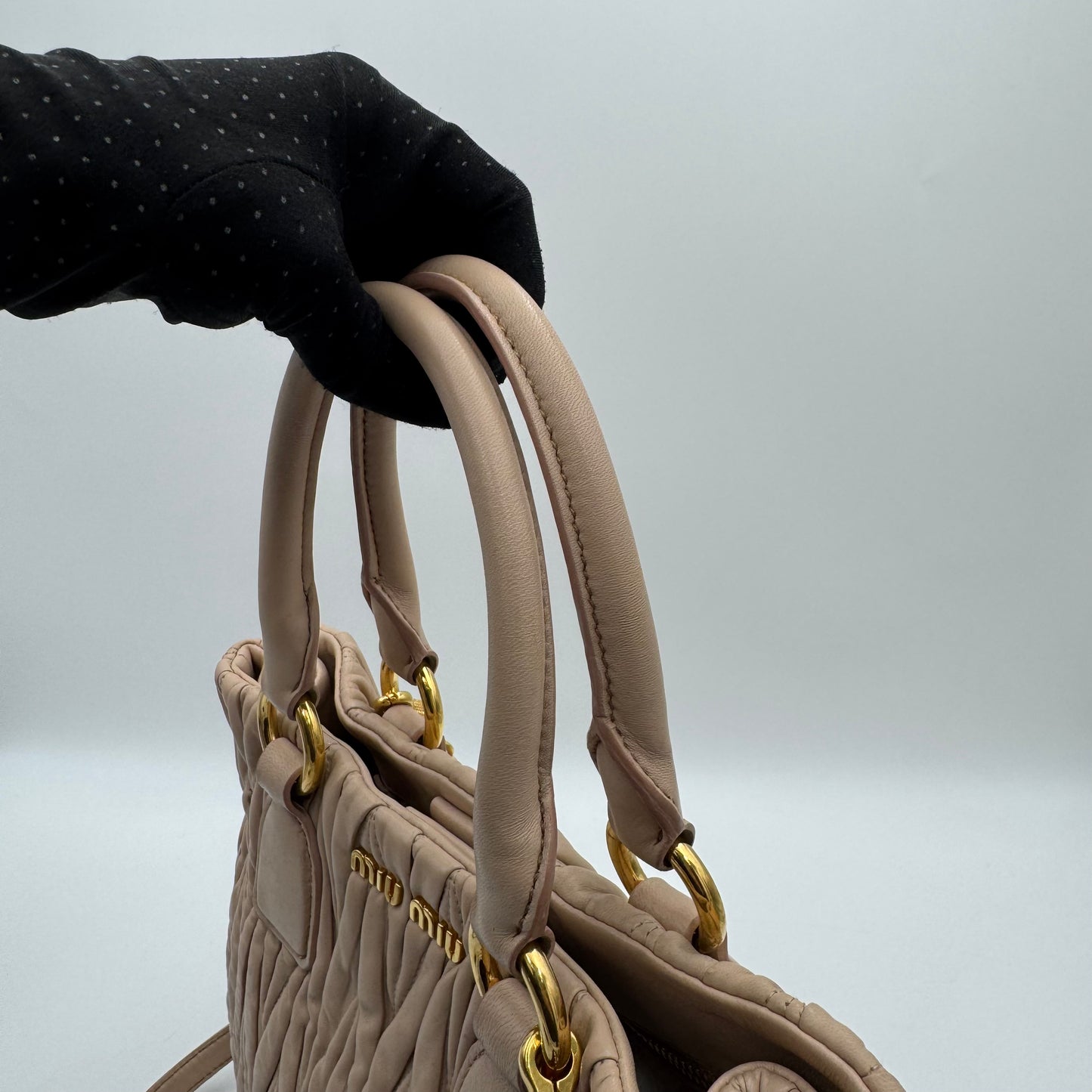 Miu Miu Beige Matelasse Nappa Leather Tote