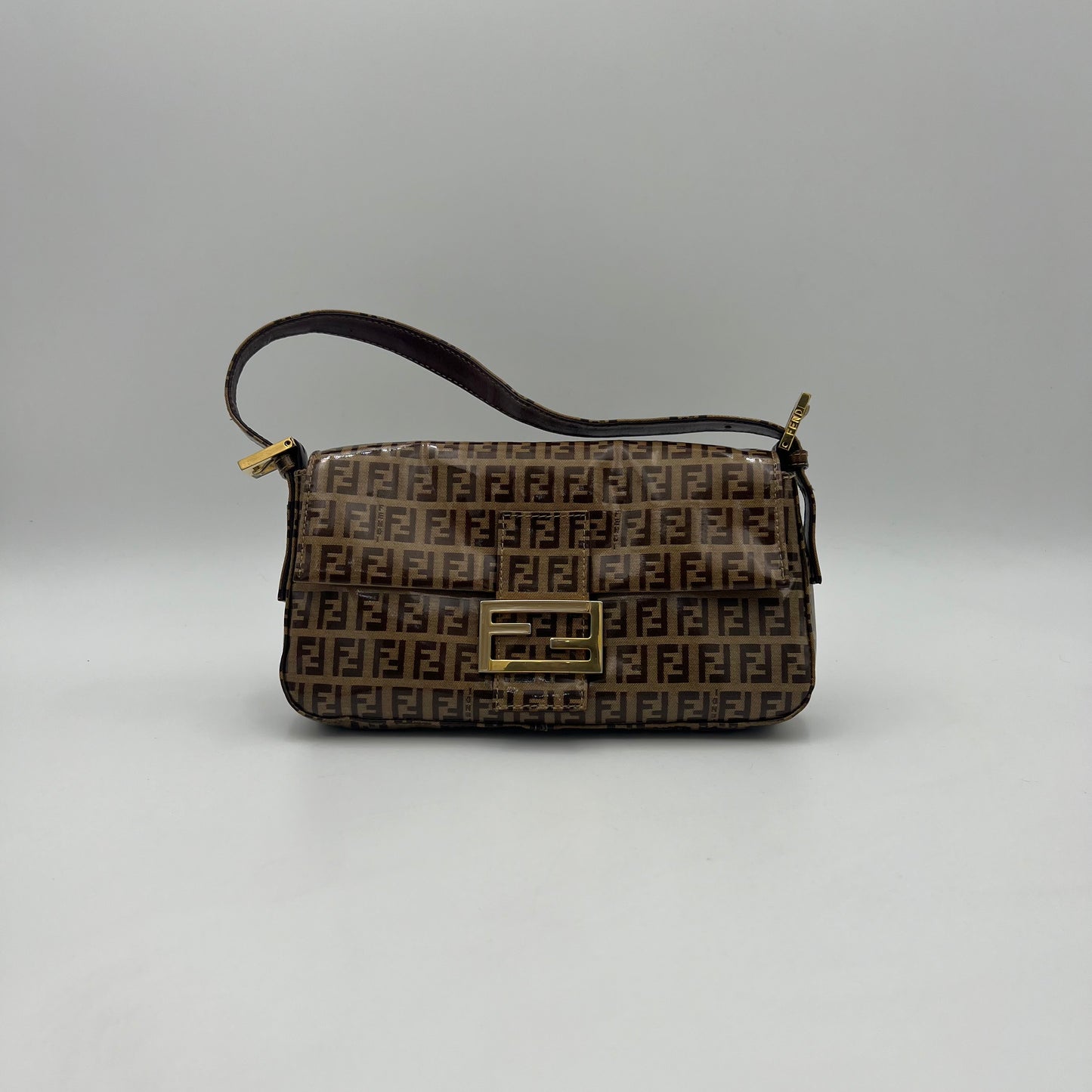 Fendi Brown Zucchino Coated Canvas Baguette GHW