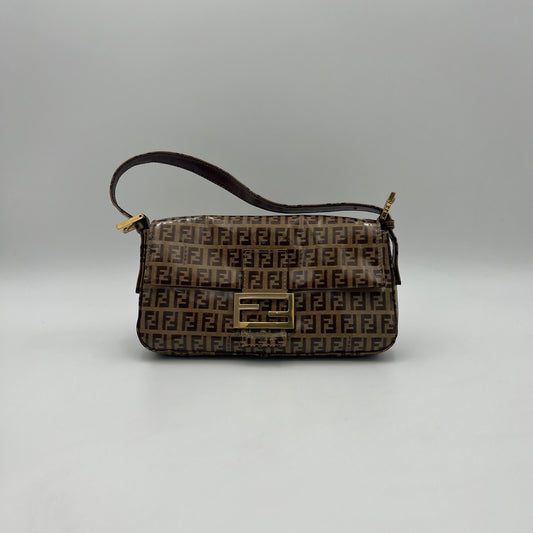 Fendi Brown Zucchino Coated Canvas Baguette GHW