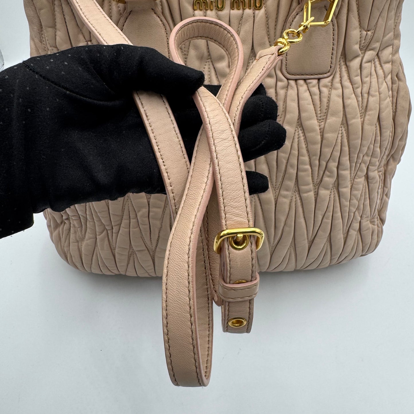 Miu Miu Beige Matelasse Nappa Leather Tote
