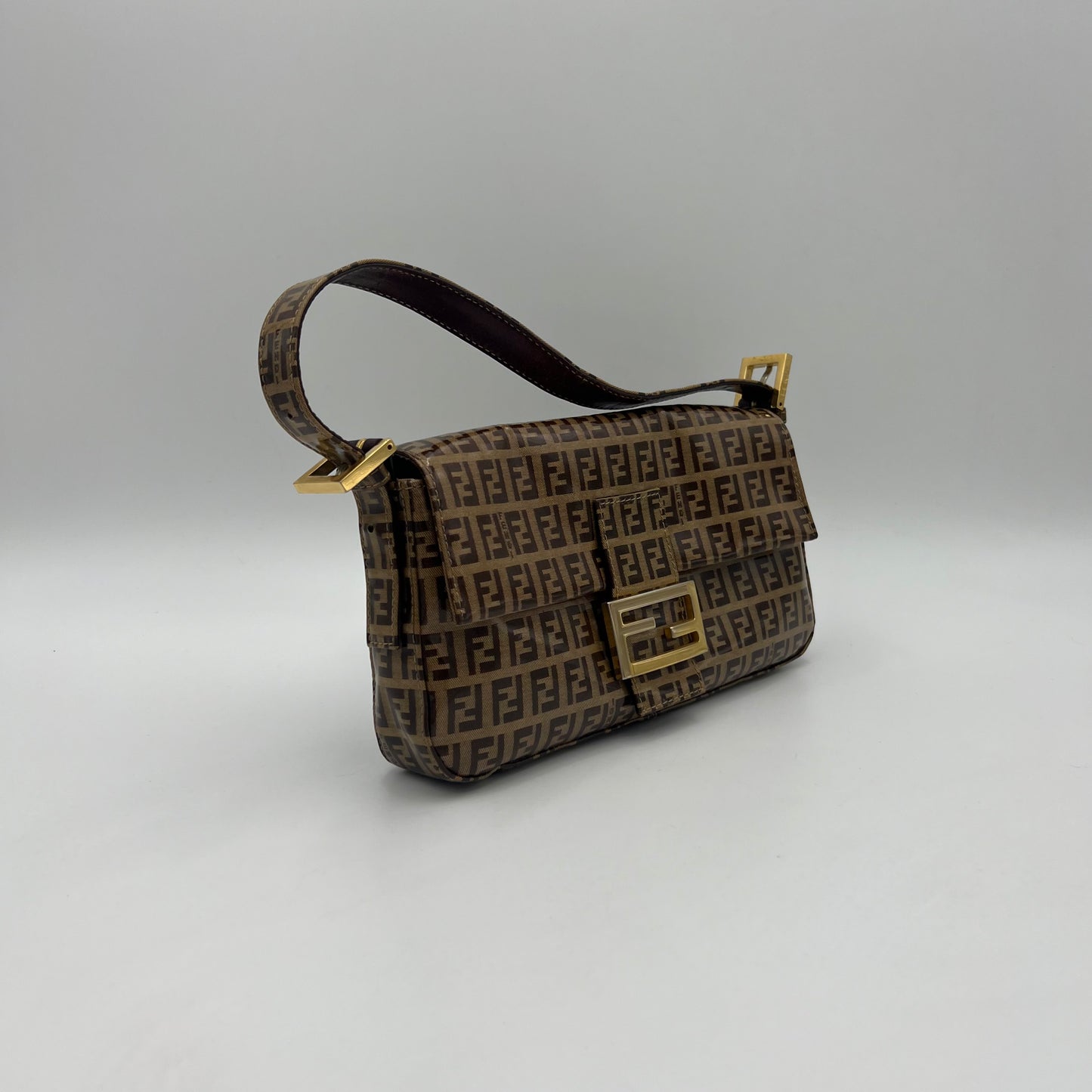 Fendi Brown Zucchino Coated Canvas Baguette GHW