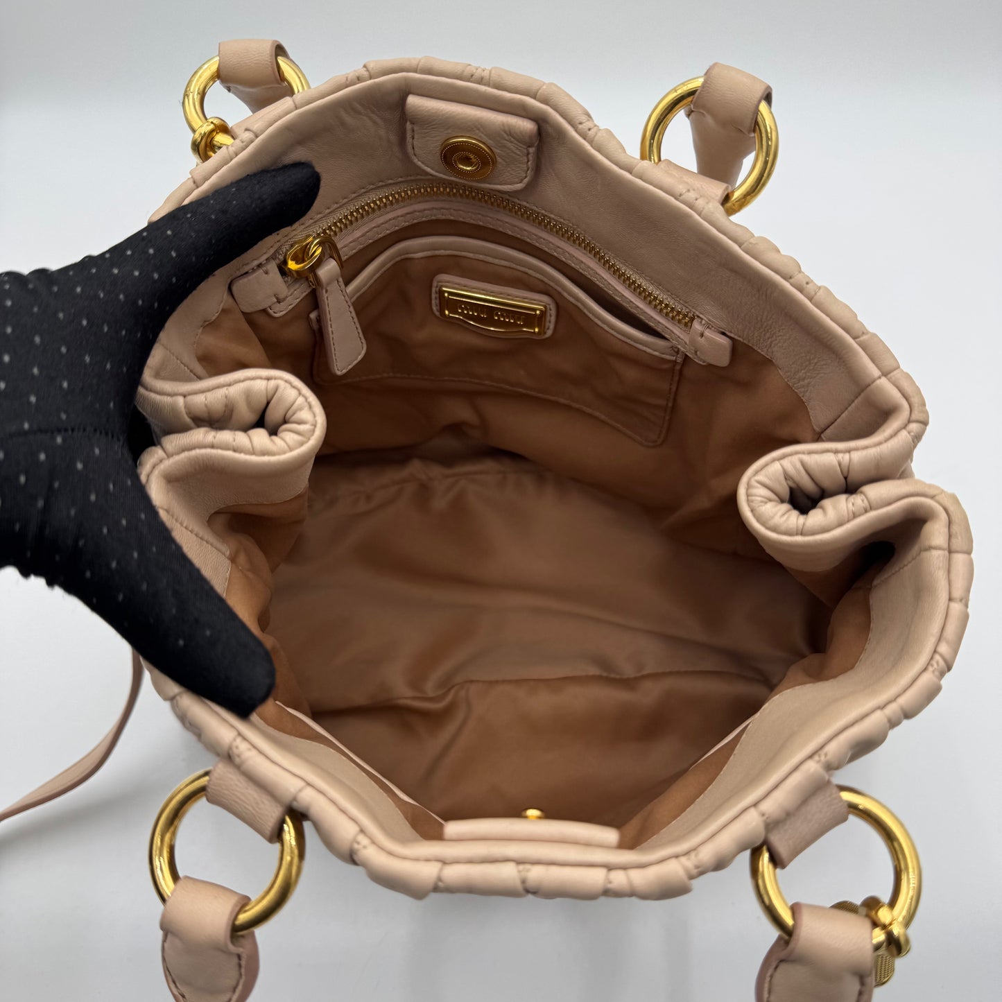 Miu Miu Beige Matelasse Nappa Leather Tote