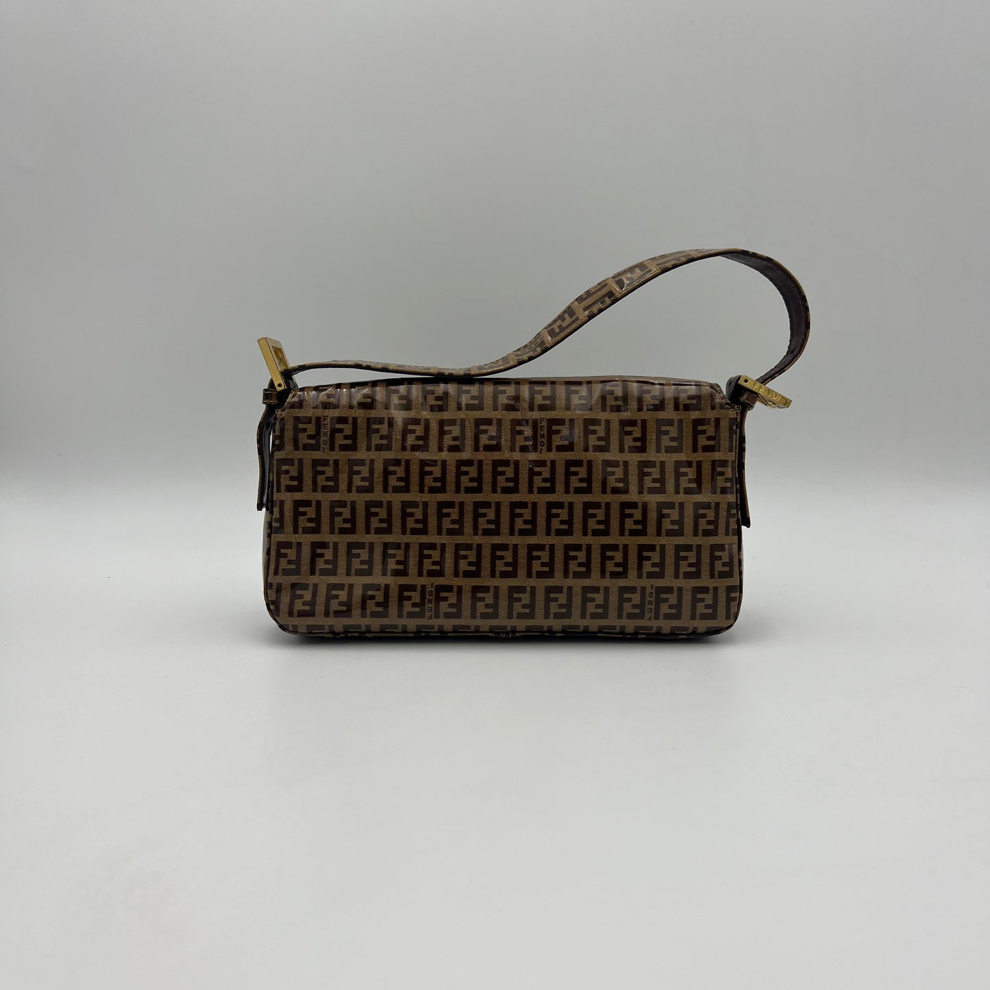Fendi Brown Zucchino Coated Canvas Baguette GHW