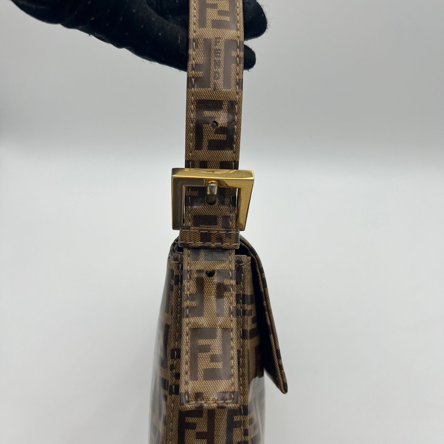 Fendi Brown Zucchino Coated Canvas Baguette GHW