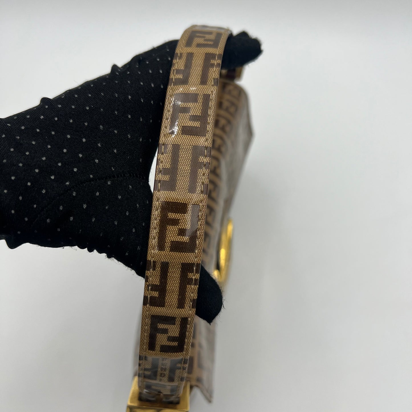 Fendi Brown Zucchino Coated Canvas Baguette GHW
