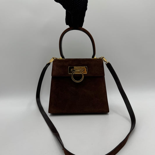 Salvatore Ferragamo Brown Suede Gancini Two-Way Top Handle Handbag