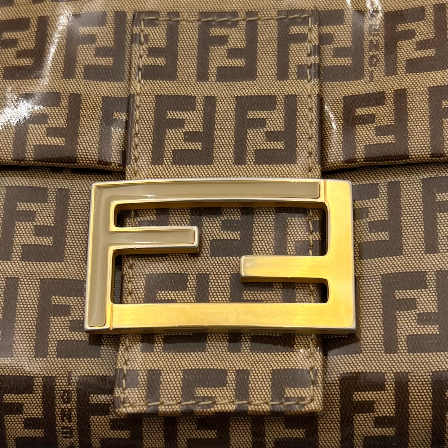 Fendi Brown Zucchino Coated Canvas Baguette GHW