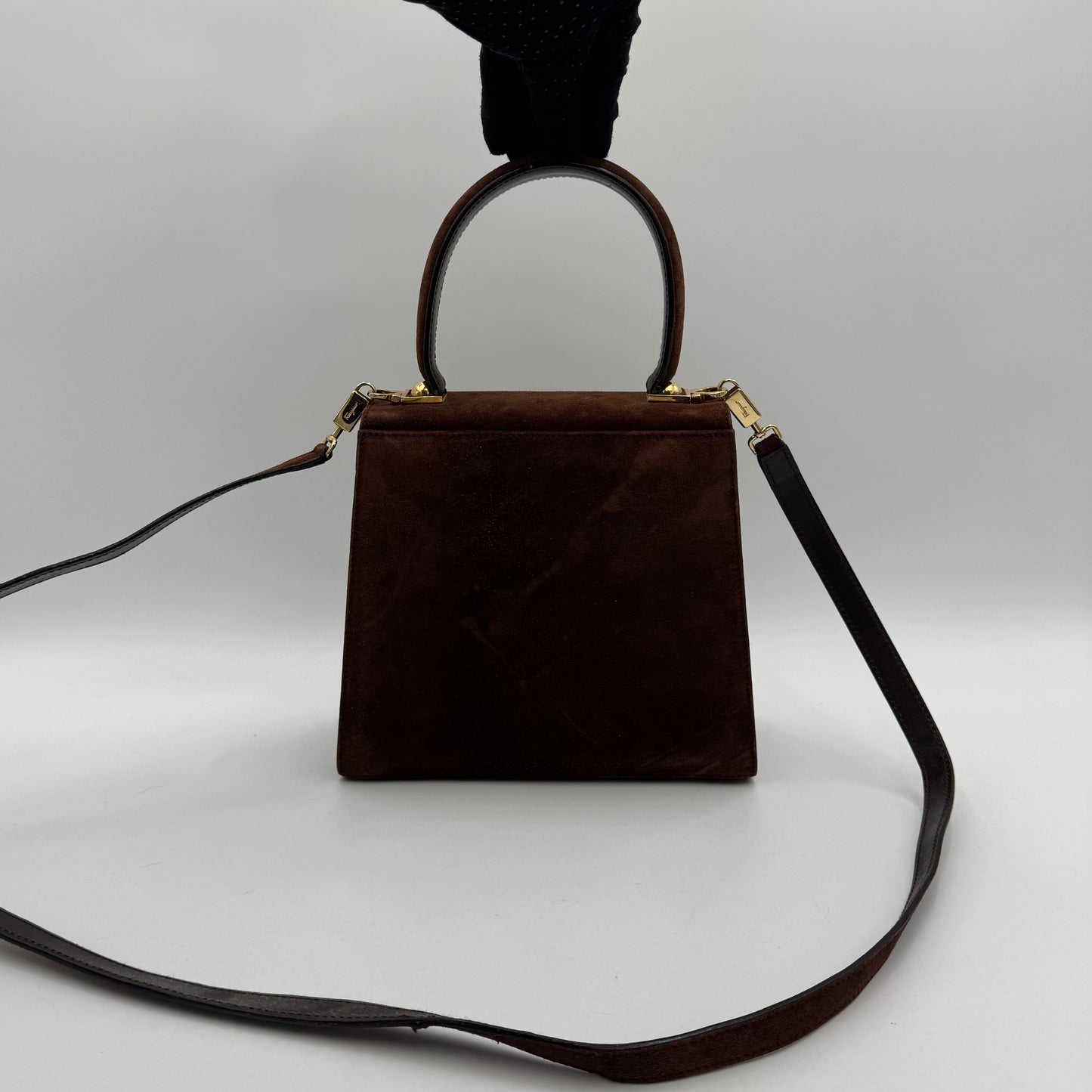 Salvatore Ferragamo Brown Suede Gancini Two-Way Top Handle Handbag