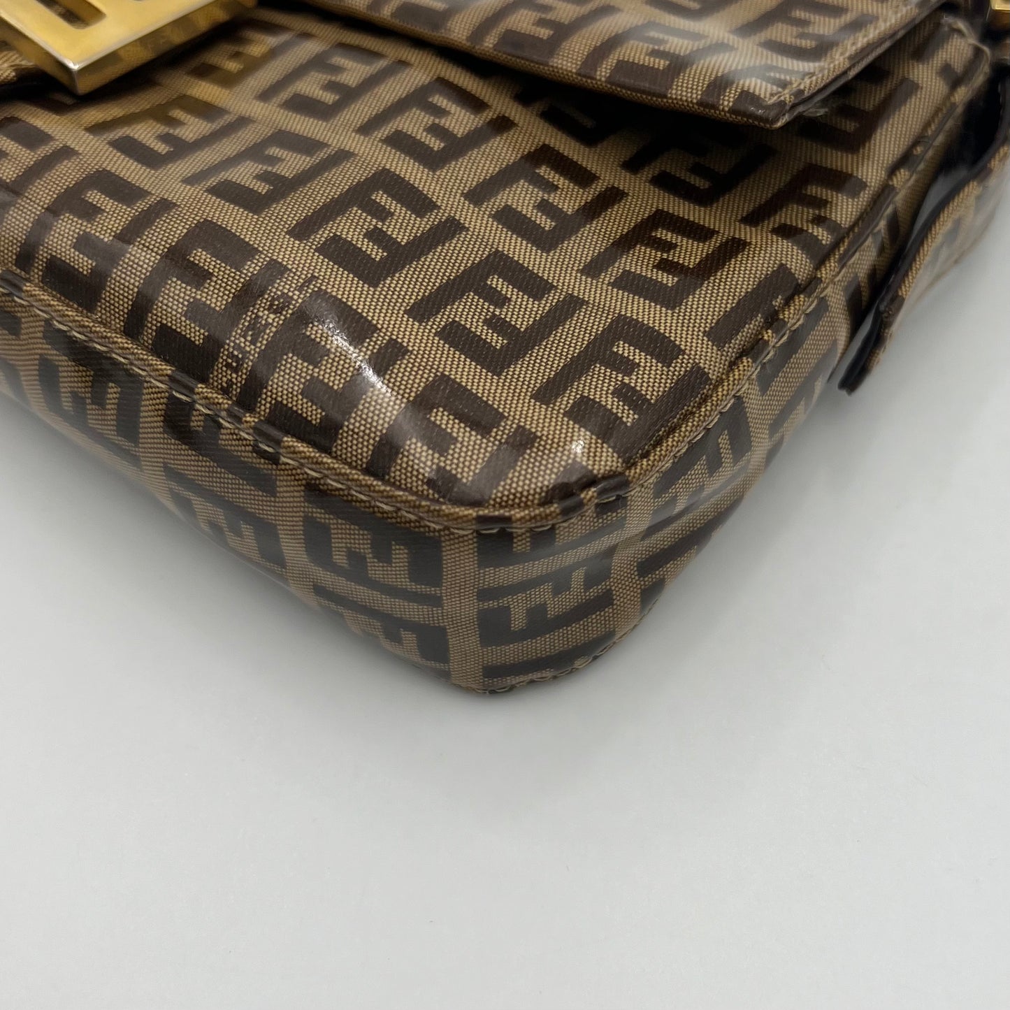 Fendi Brown Zucchino Coated Canvas Baguette GHW