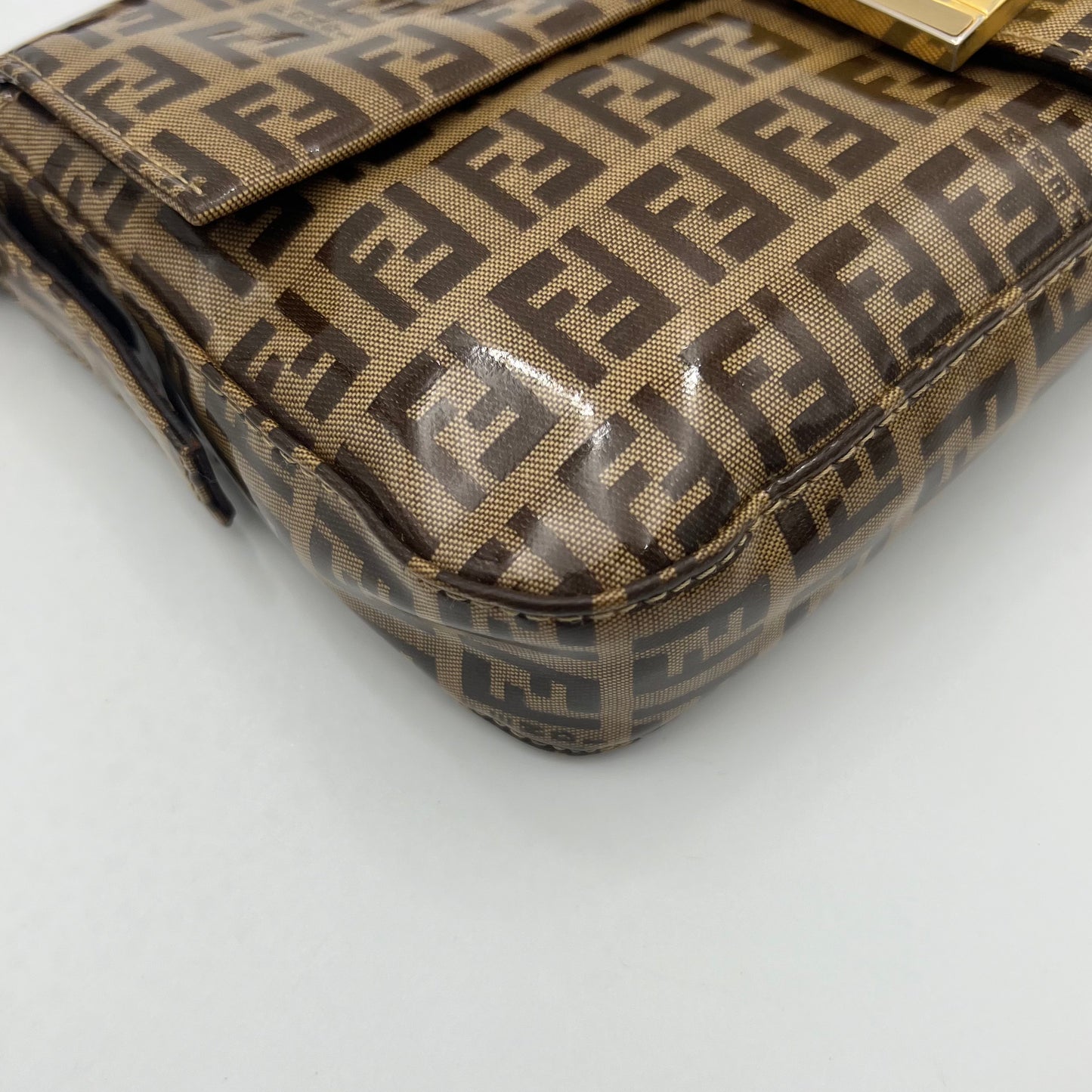Fendi Brown Zucchino Coated Canvas Baguette GHW