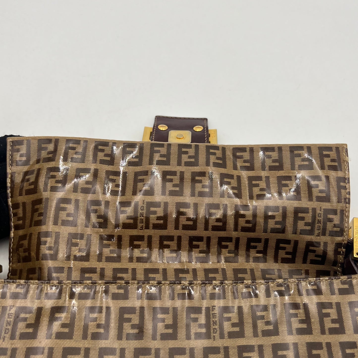Fendi Brown Zucchino Coated Canvas Baguette GHW