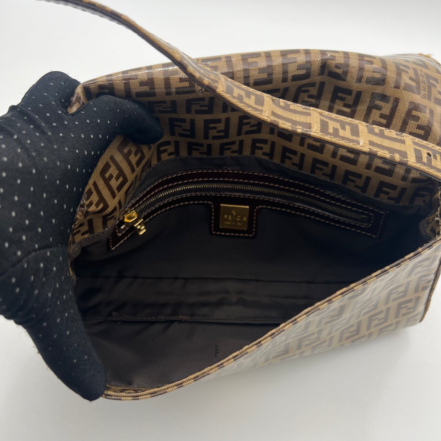 Fendi Brown Zucchino Coated Canvas Baguette GHW