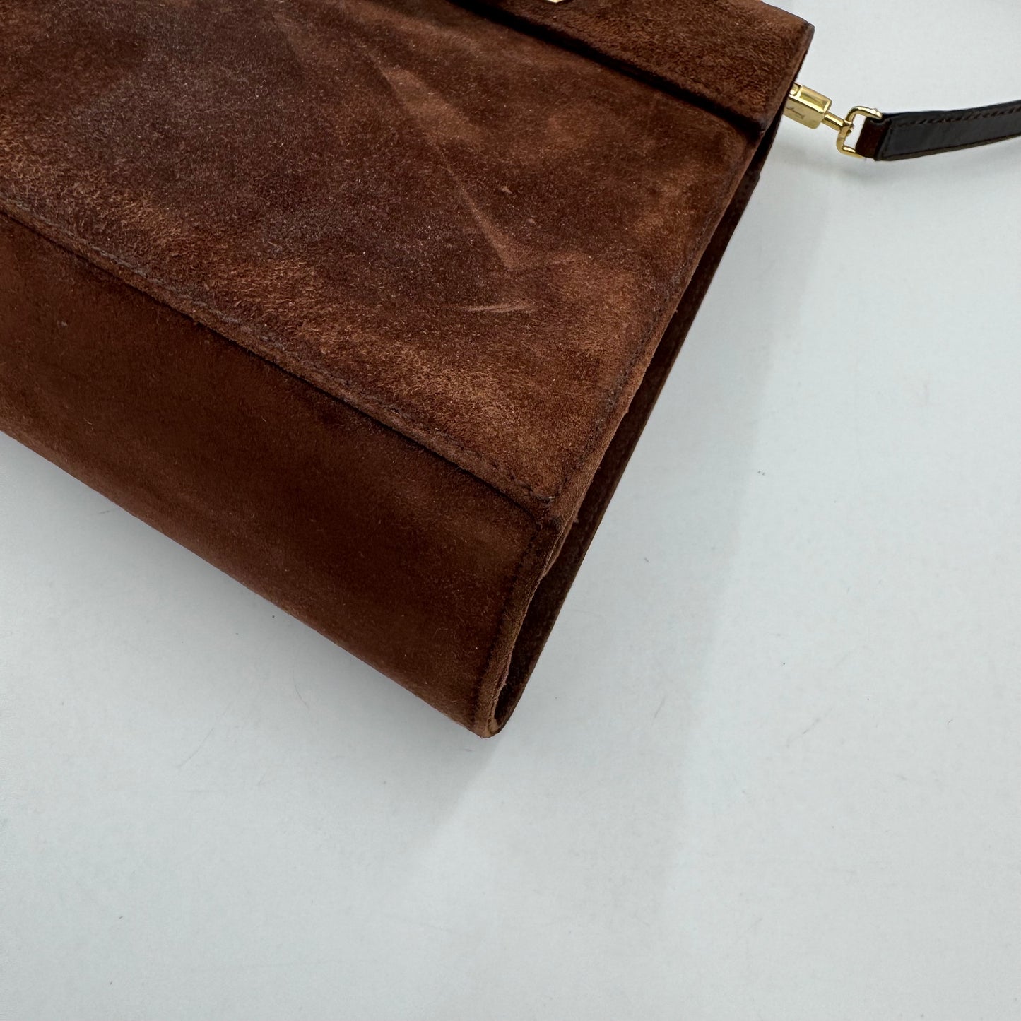 Salvatore Ferragamo Brown Suede Gancini Two-Way Top Handle Handbag
