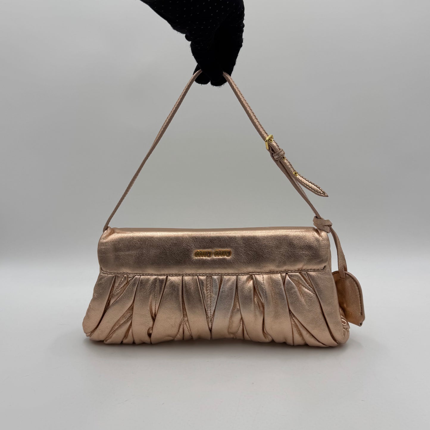 Miu Miu Metallic Pink Quilted Matelasse Leather Buckle Flap Shoulder Bag GHW
