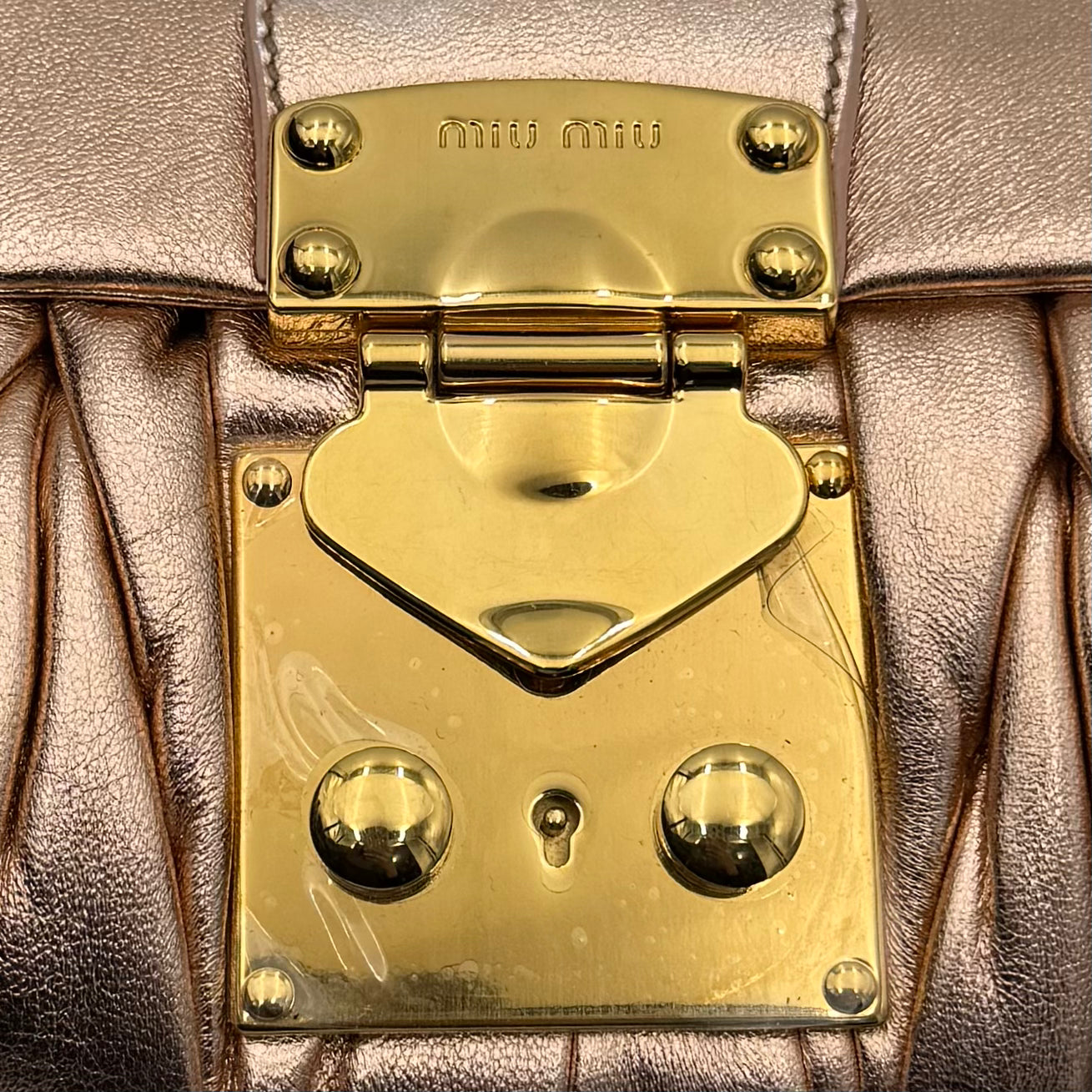 Miu Miu Metallic Pink Quilted Matelasse Leather Buckle Flap Shoulder Bag GHW