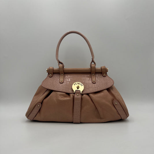 Fendi Pink Leather Croc Embossed Magic Handbag