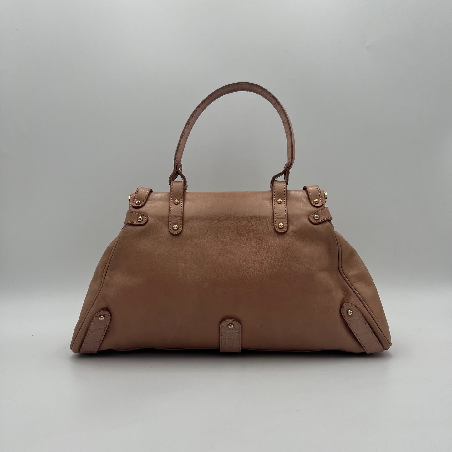 Fendi Pink Leather Croc Embossed Magic Handbag