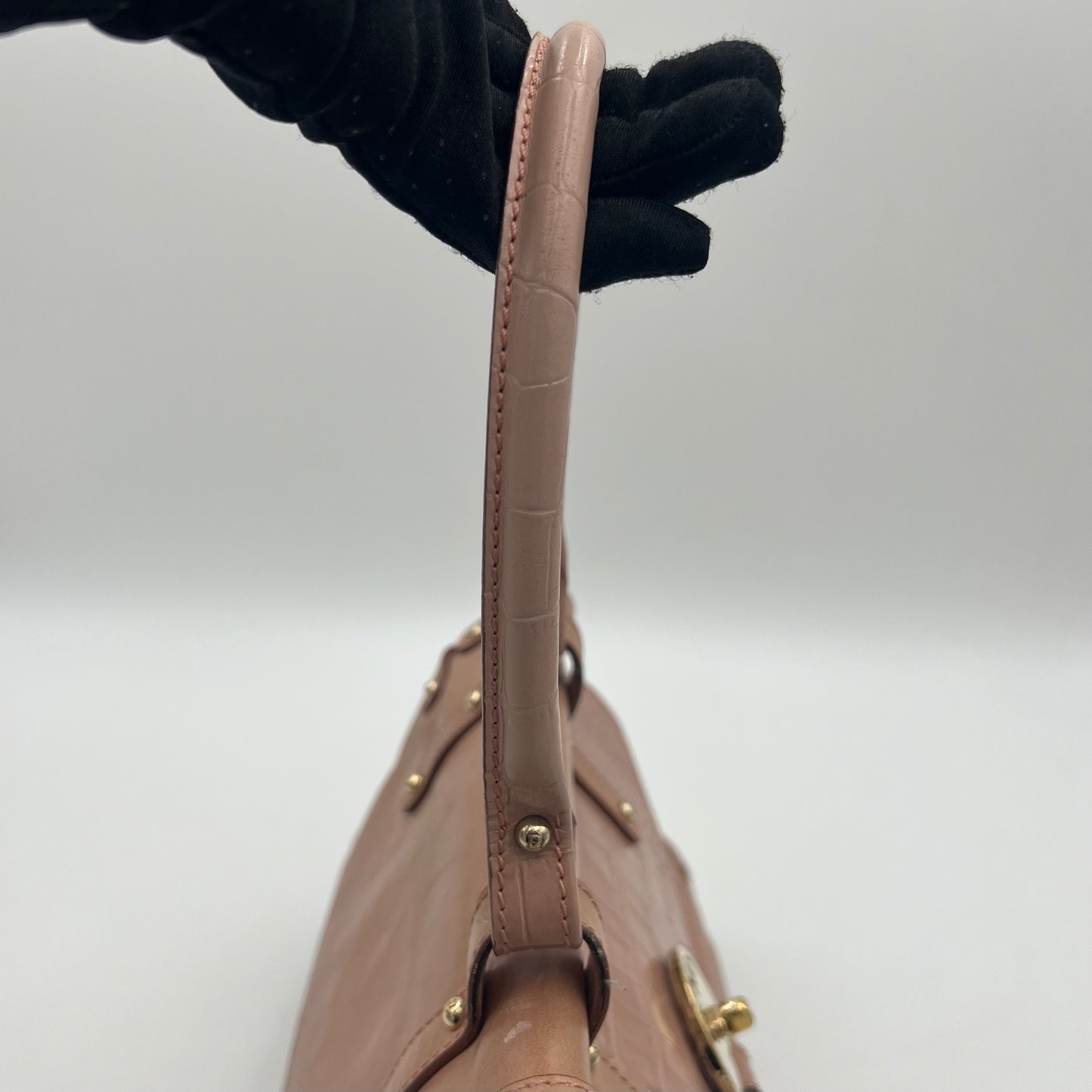 Fendi Pink Leather Croc Embossed Magic Handbag