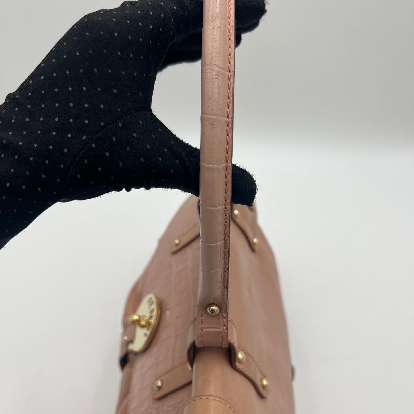 Fendi Pink Leather Croc Embossed Magic Handbag