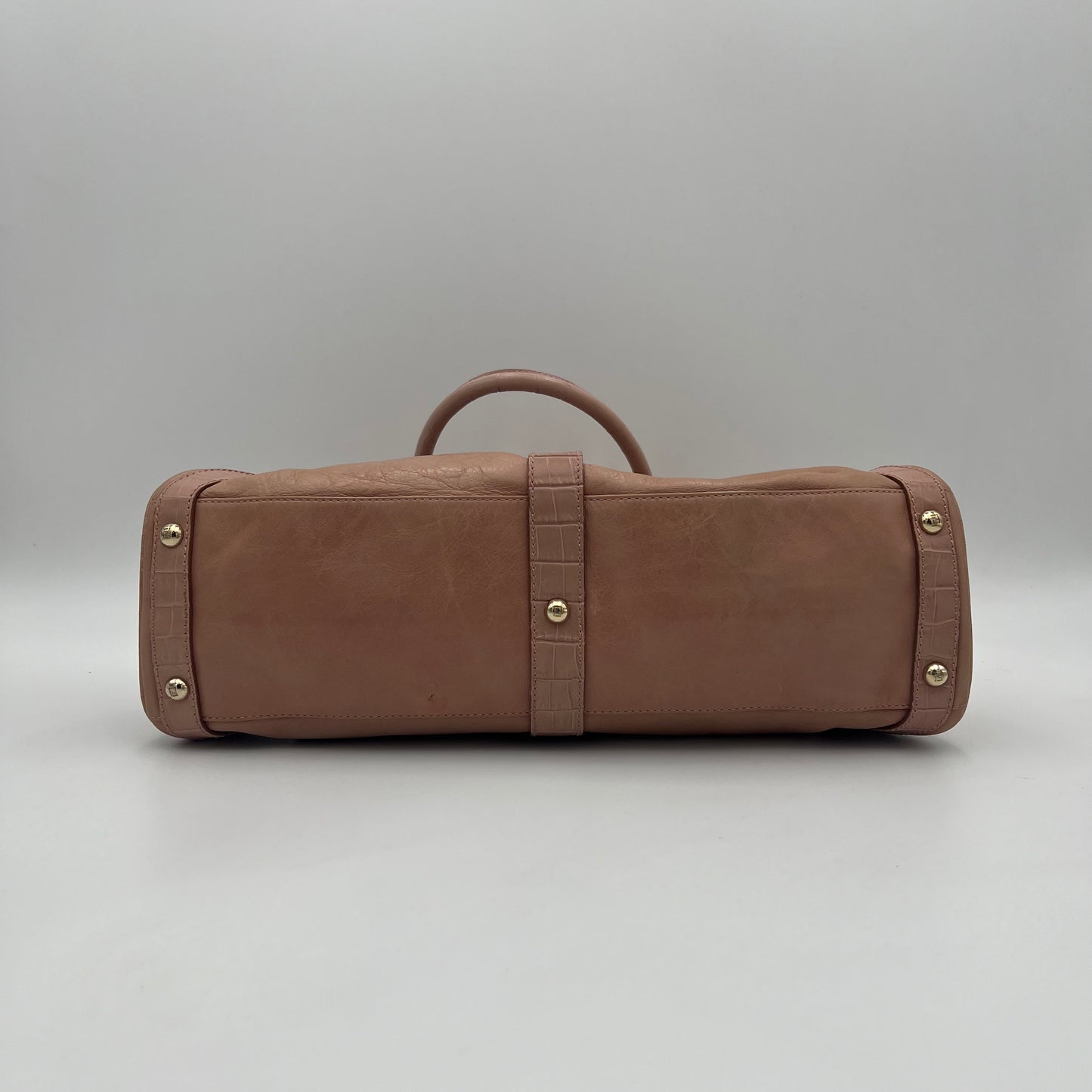 Fendi Pink Leather Croc Embossed Magic Handbag