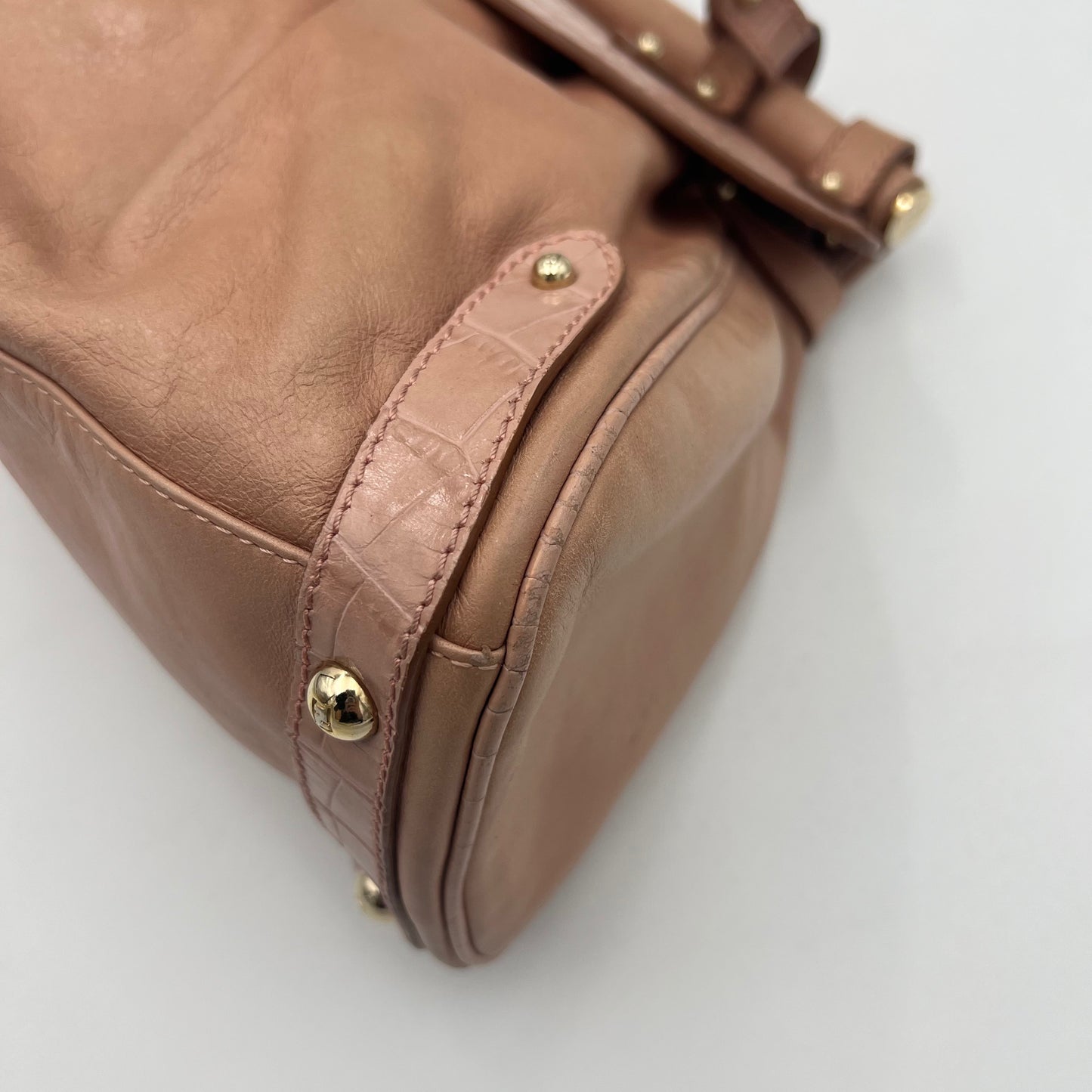 Fendi Pink Leather Croc Embossed Magic Handbag