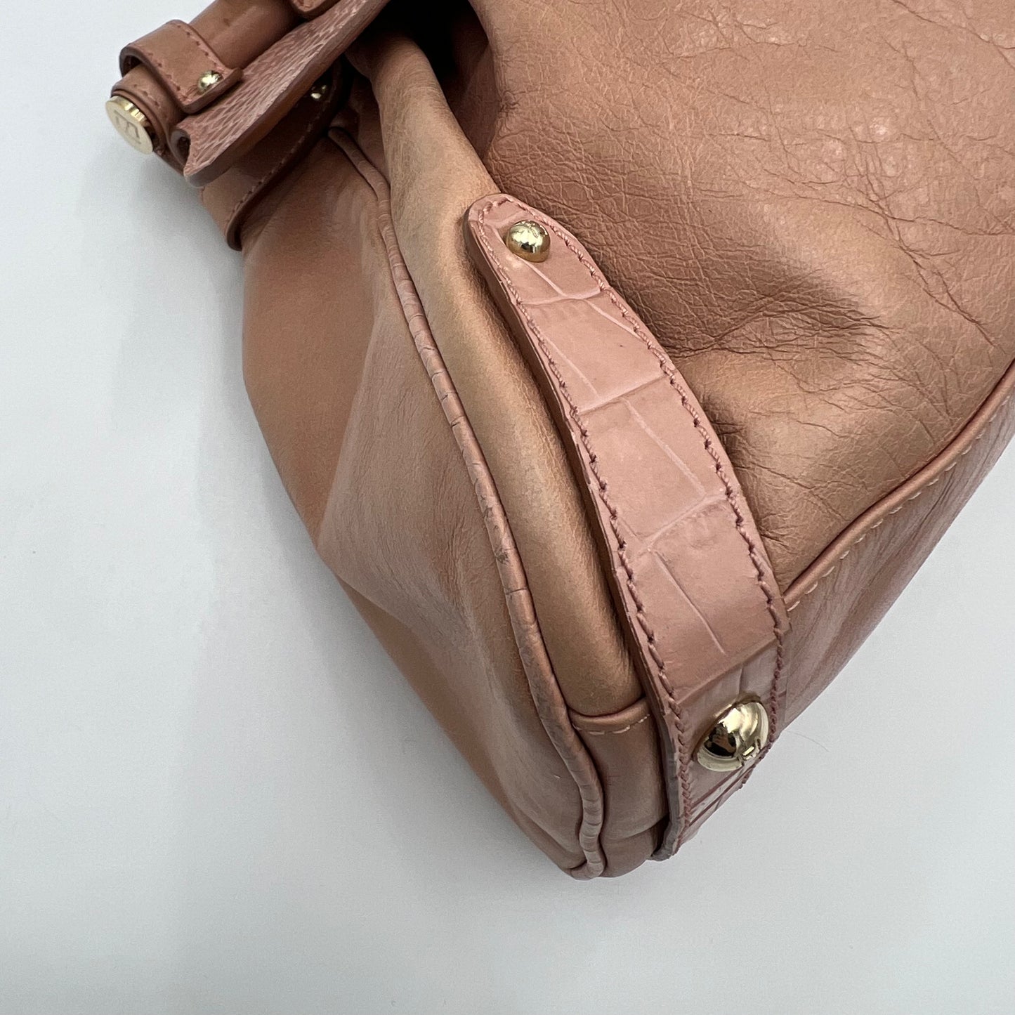 Fendi Pink Leather Croc Embossed Magic Handbag