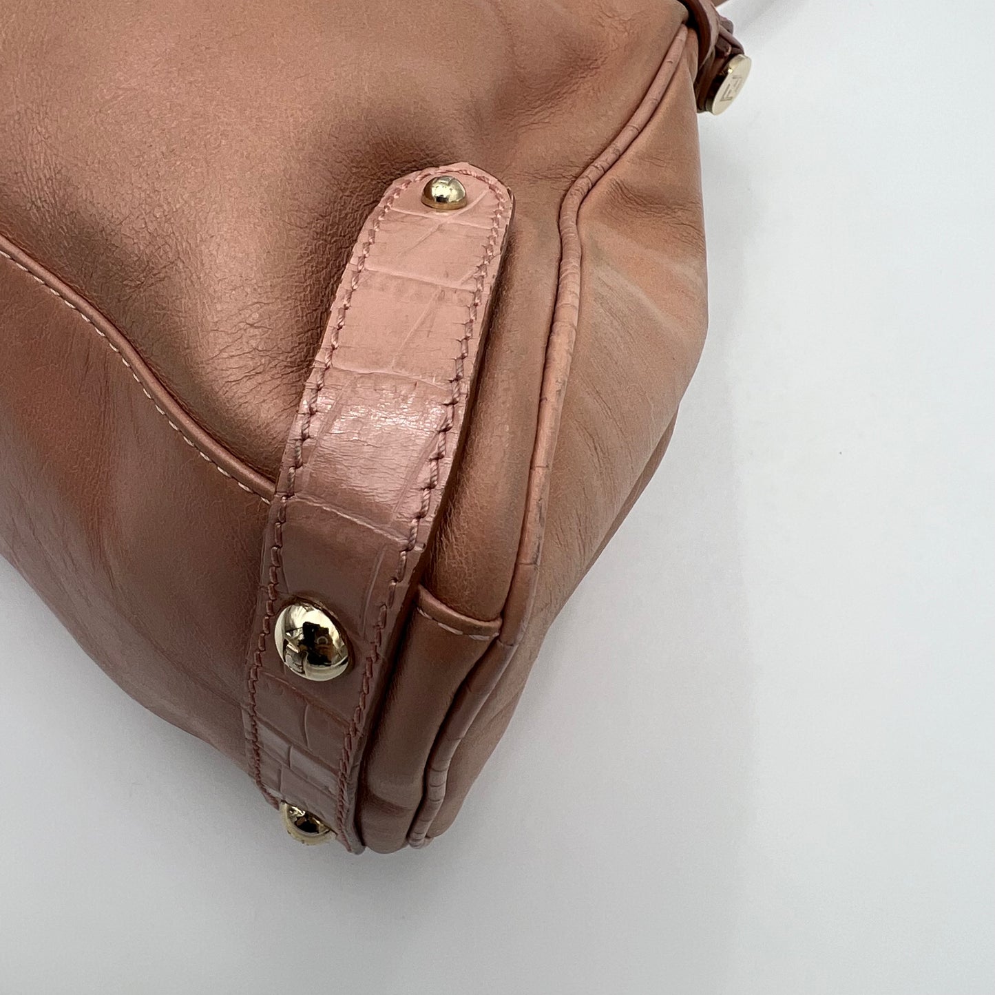 Fendi Pink Leather Croc Embossed Magic Handbag