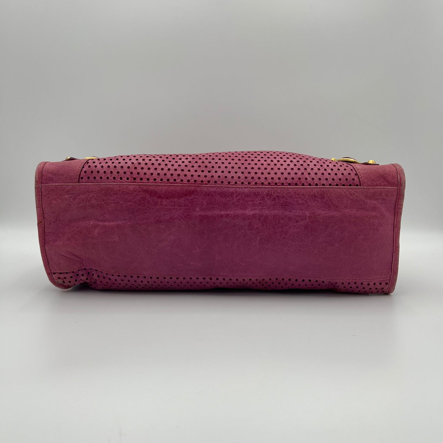 Balenciaga Pink Magenta Perforated Leather Motocross City Bag GHW