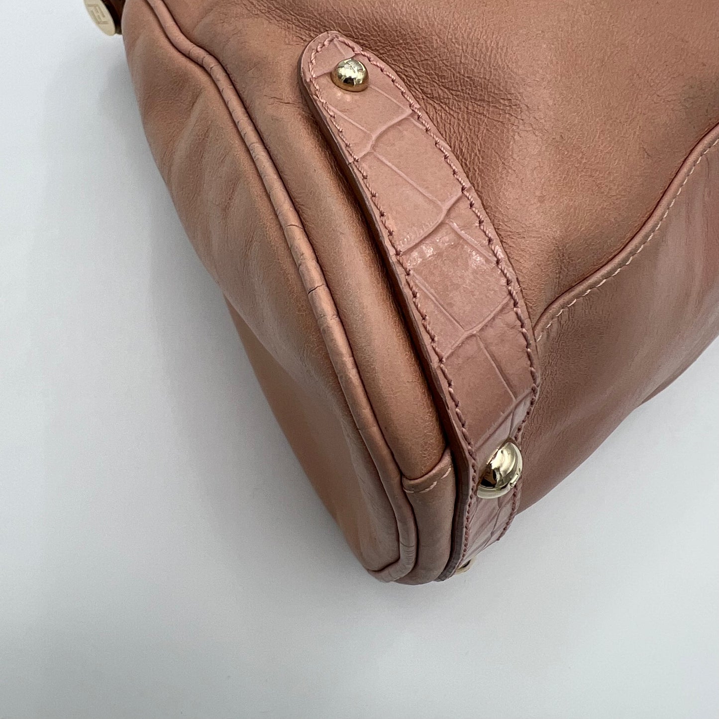 Fendi Pink Leather Croc Embossed Magic Handbag
