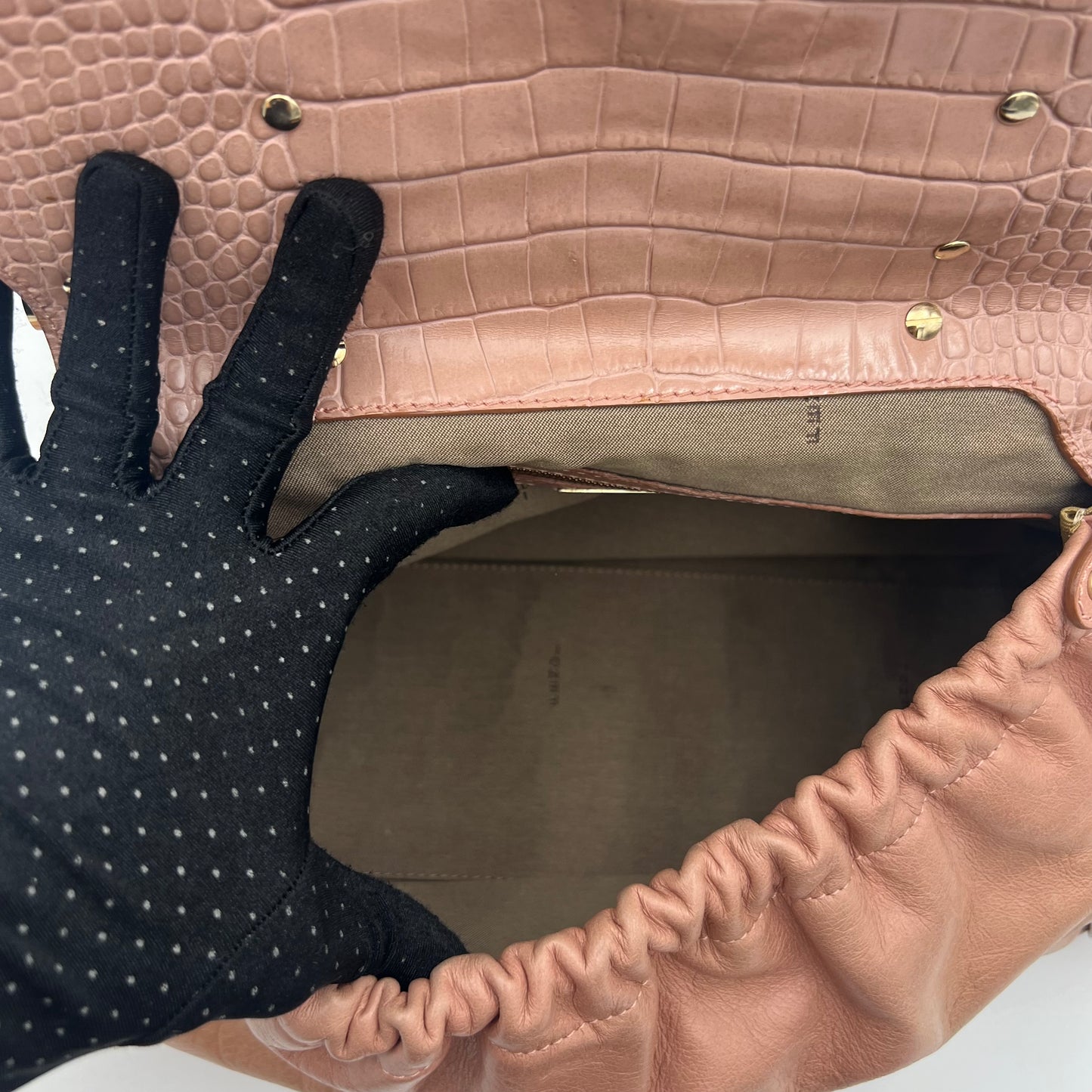 Fendi Pink Leather Croc Embossed Magic Handbag