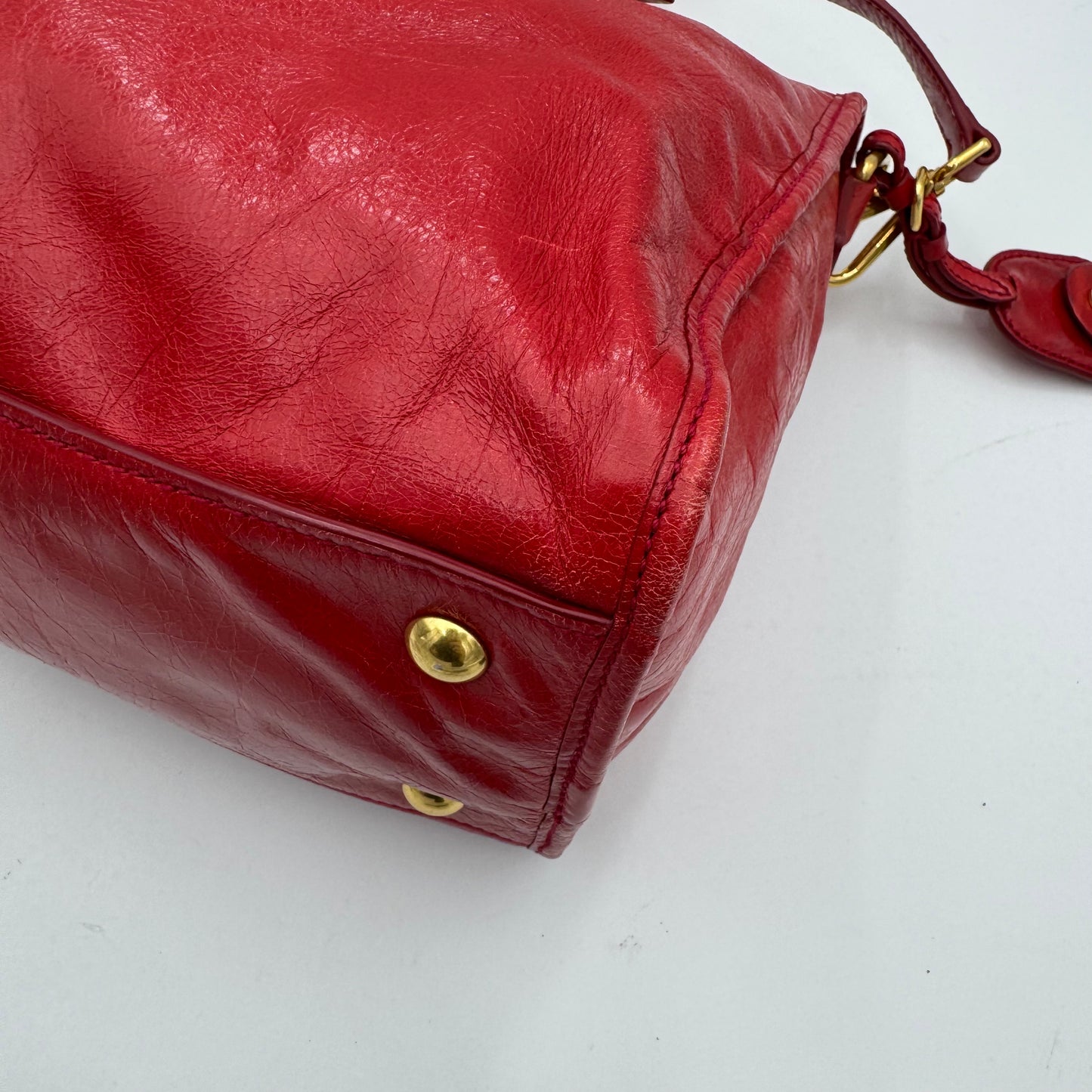 Miu Miu Red Vitello Shine Zip Handbag with Long Strap GHW