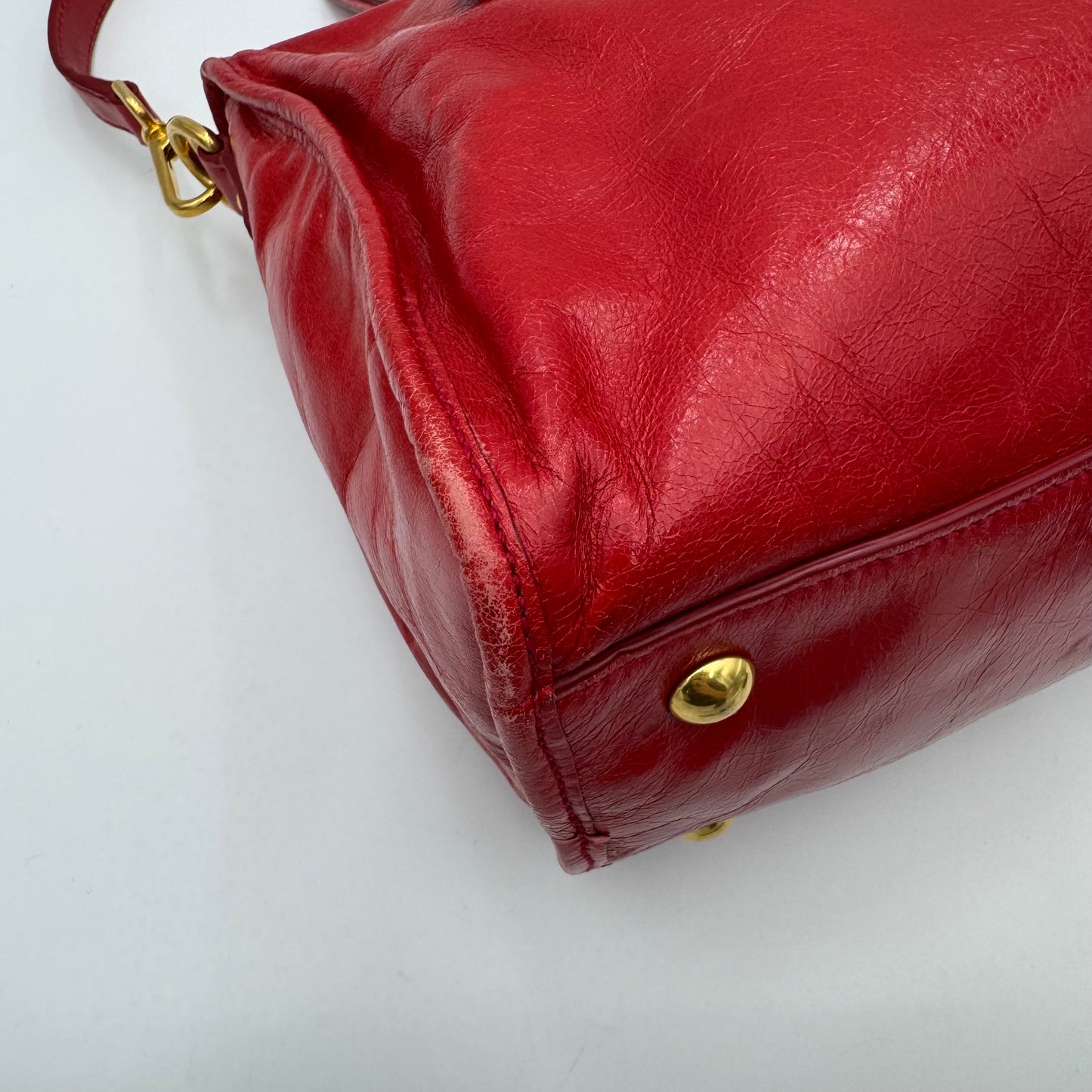 Miu Miu Red Vitello Shine Zip Handbag with Long Strap GHW