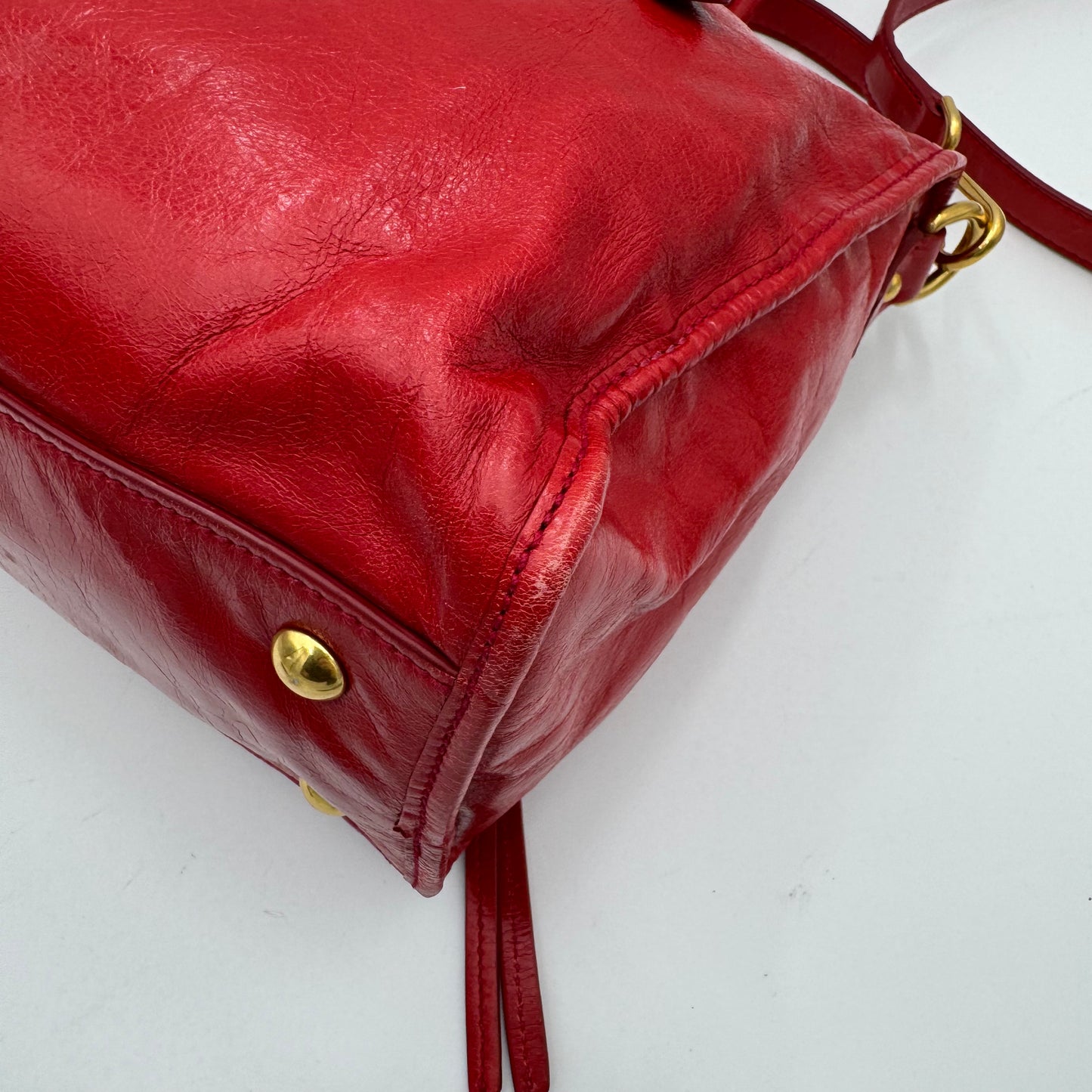Miu Miu Red Vitello Shine Zip Handbag with Long Strap GHW