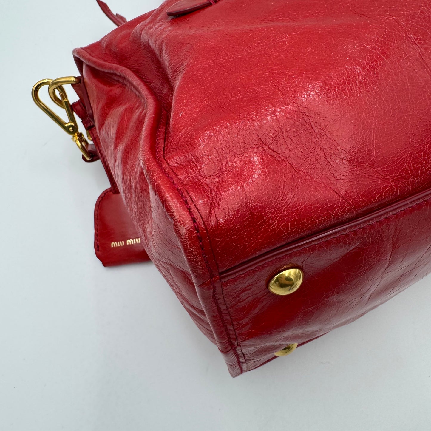 Miu Miu Red Vitello Shine Zip Handbag with Long Strap GHW