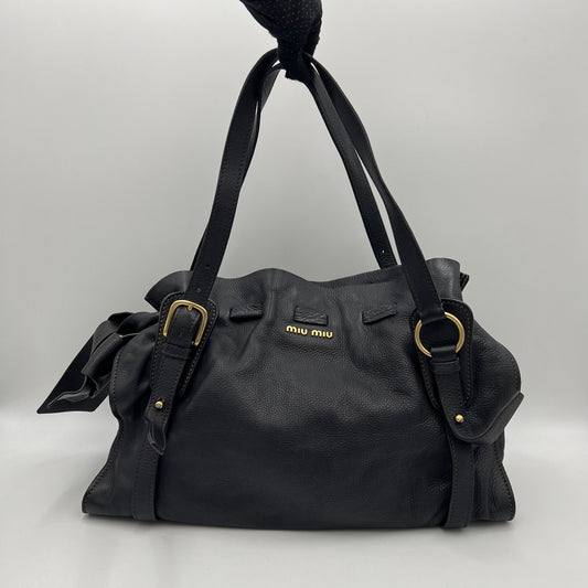 Miu Miu Black Leather Peggy Bow Large Shoulder Bag