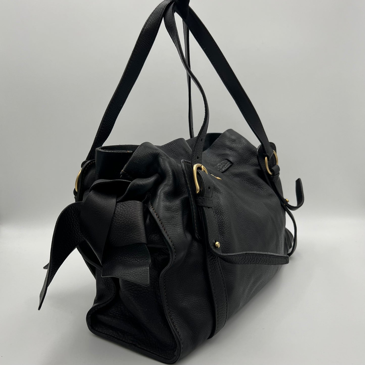 Miu Miu Black Leather Peggy Bow Large Shoulder Bag