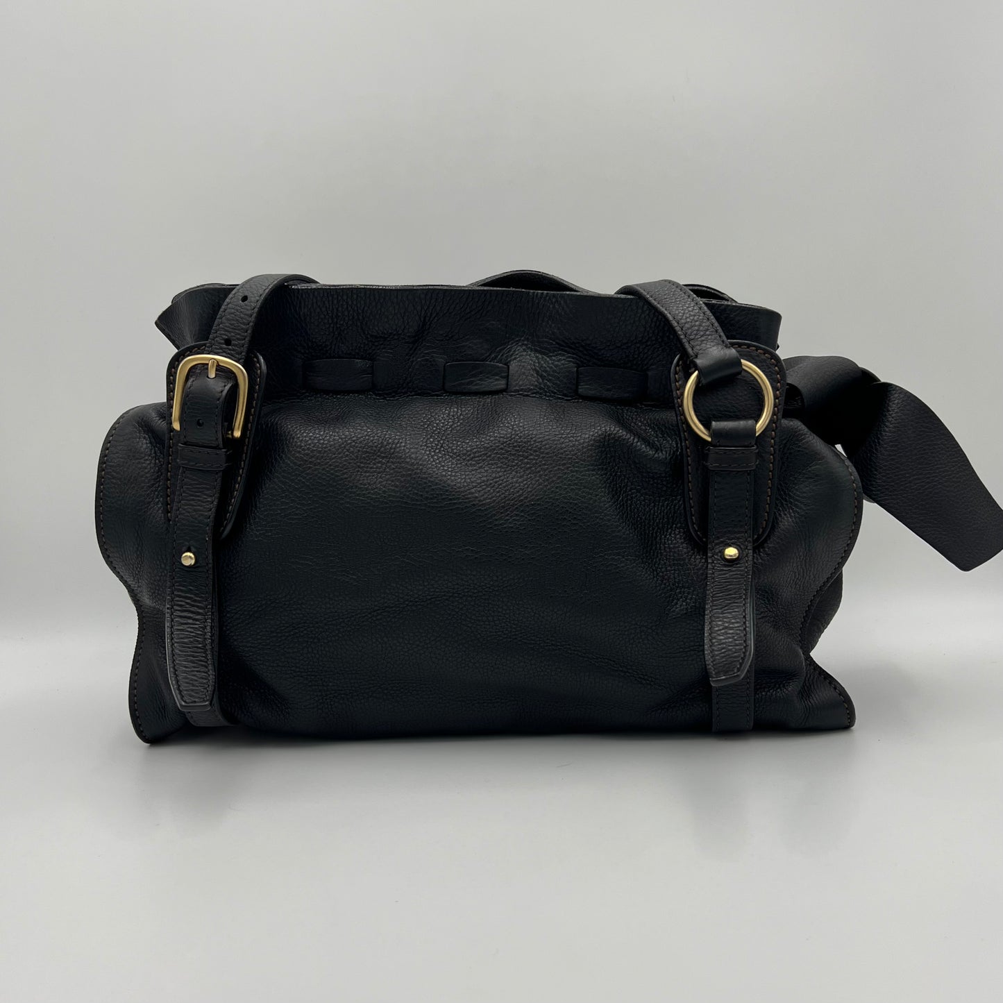 Miu Miu Black Leather Peggy Bow Large Shoulder Bag