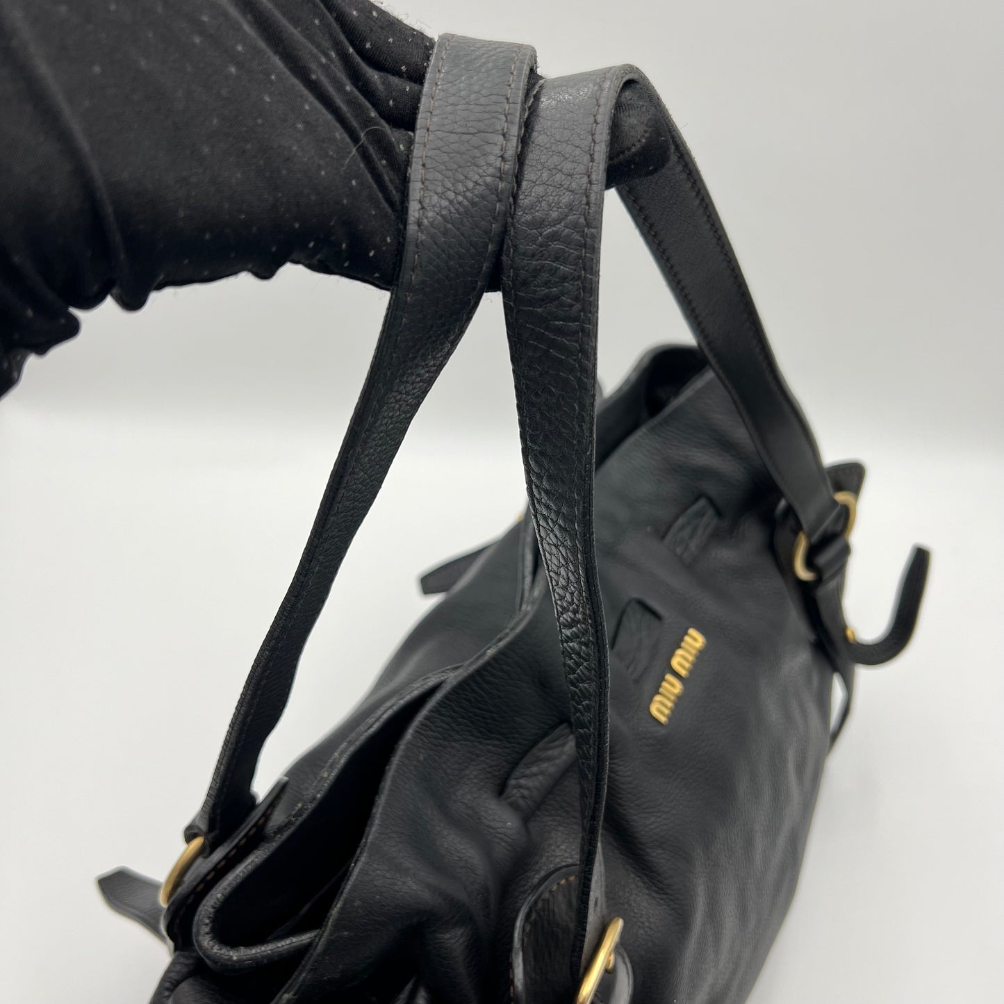 Miu Miu Black Leather Peggy Bow Large Shoulder Bag