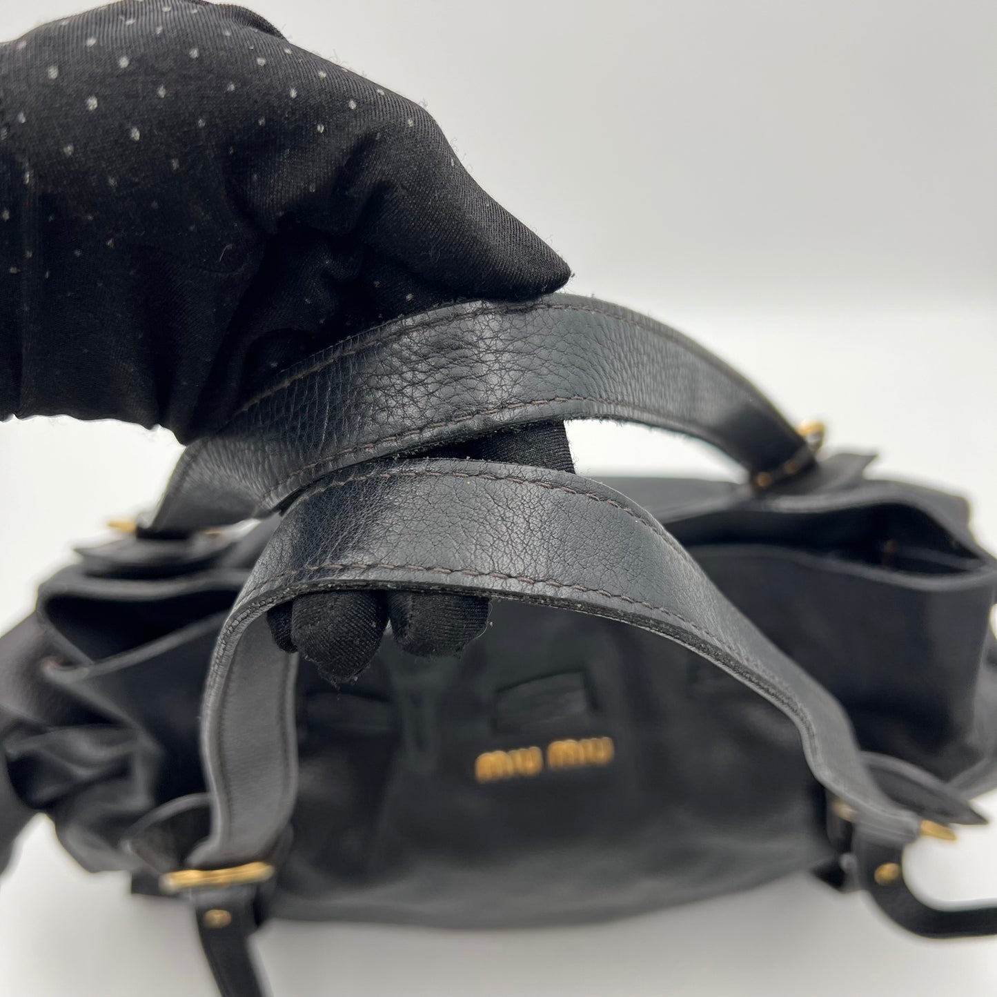 Miu Miu Black Leather Peggy Bow Large Shoulder Bag