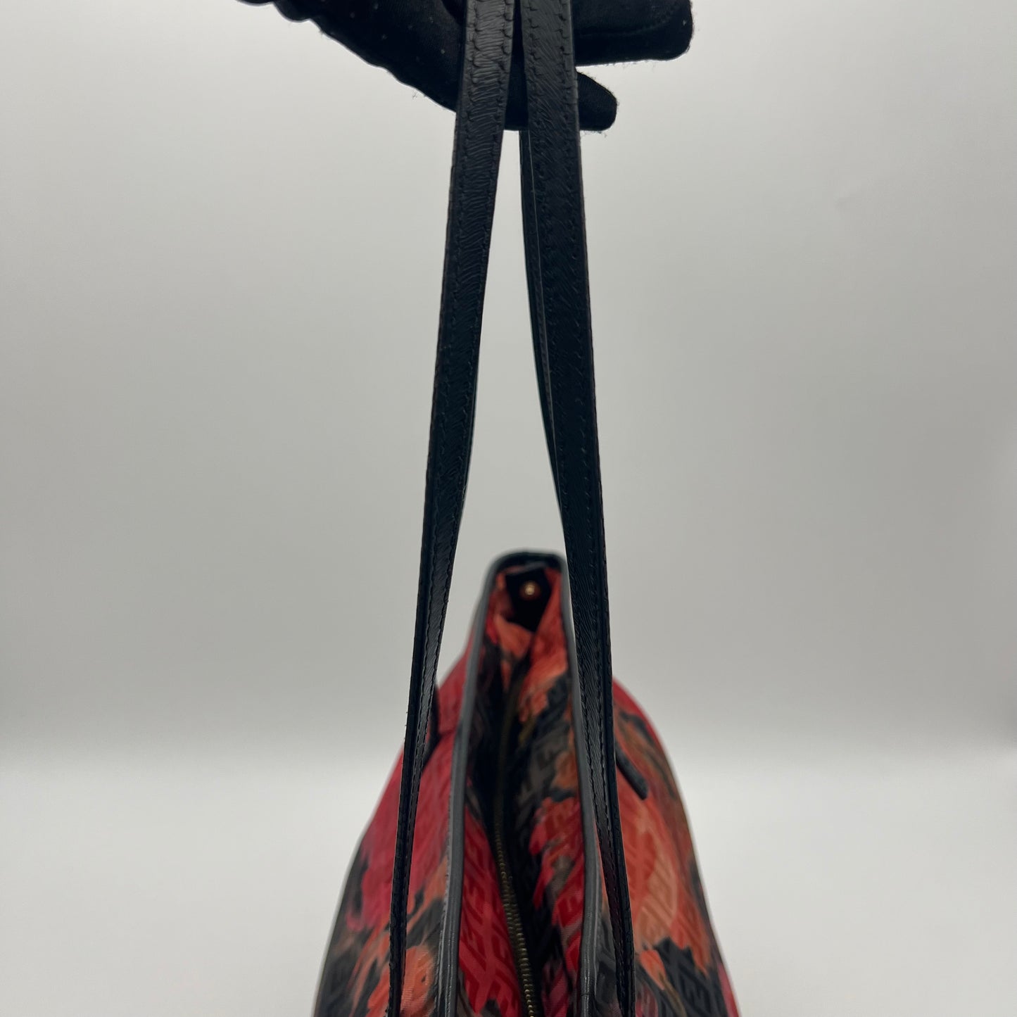 Fendi Black and Floral Printed Zucchino Zip Tote