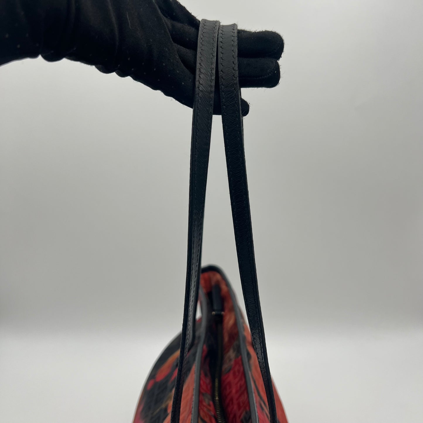 Fendi Black and Floral Printed Zucchino Zip Tote
