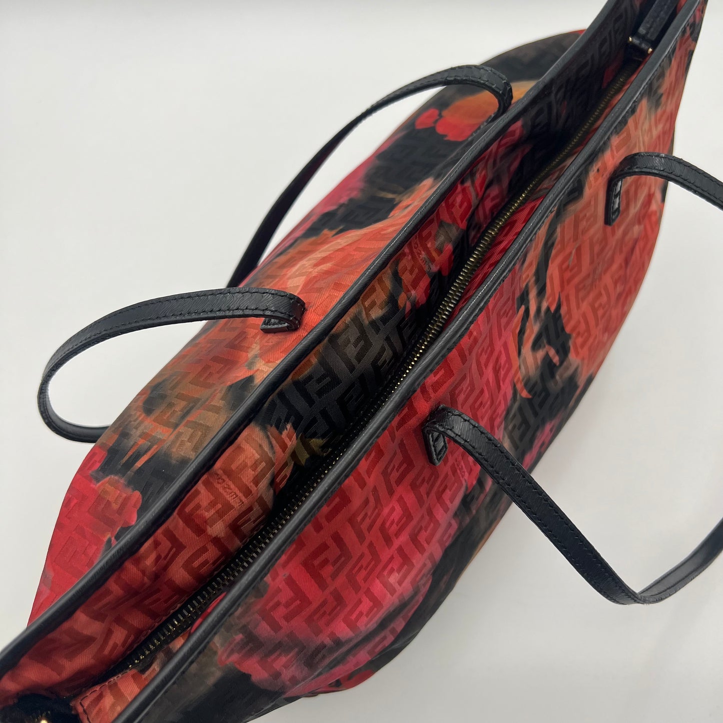 Fendi Black and Floral Printed Zucchino Zip Tote