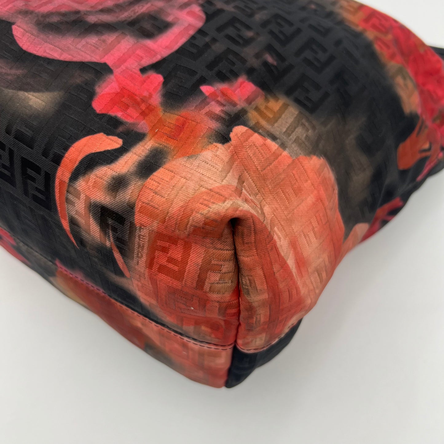 Fendi Black and Floral Printed Zucchino Zip Tote
