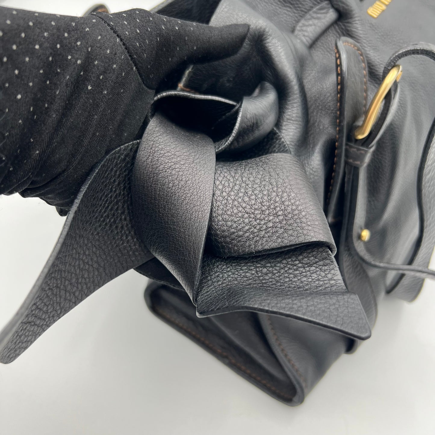 Miu Miu Black Leather Peggy Bow Large Shoulder Bag