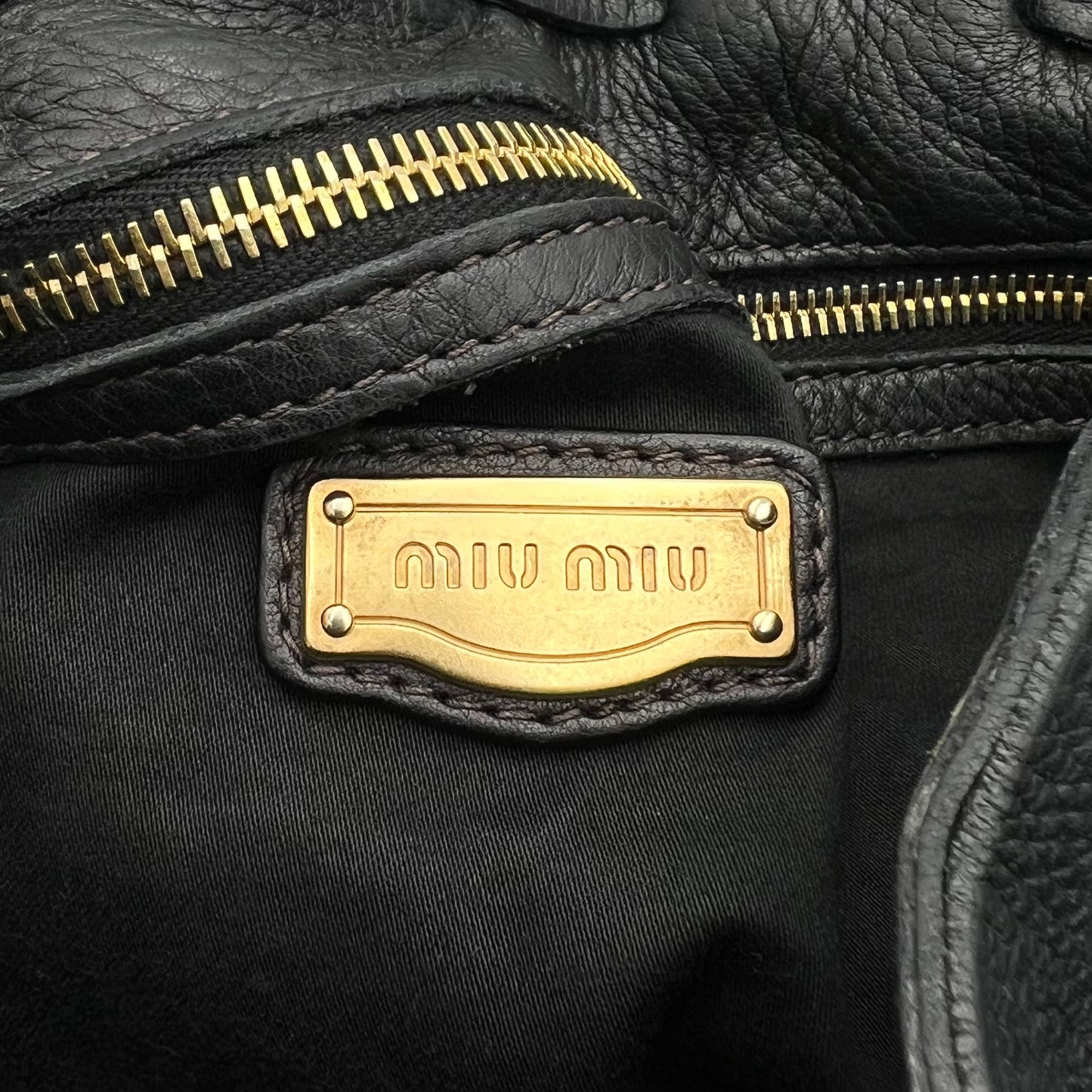 Miu Miu Black Leather Peggy Bow Large Shoulder Bag