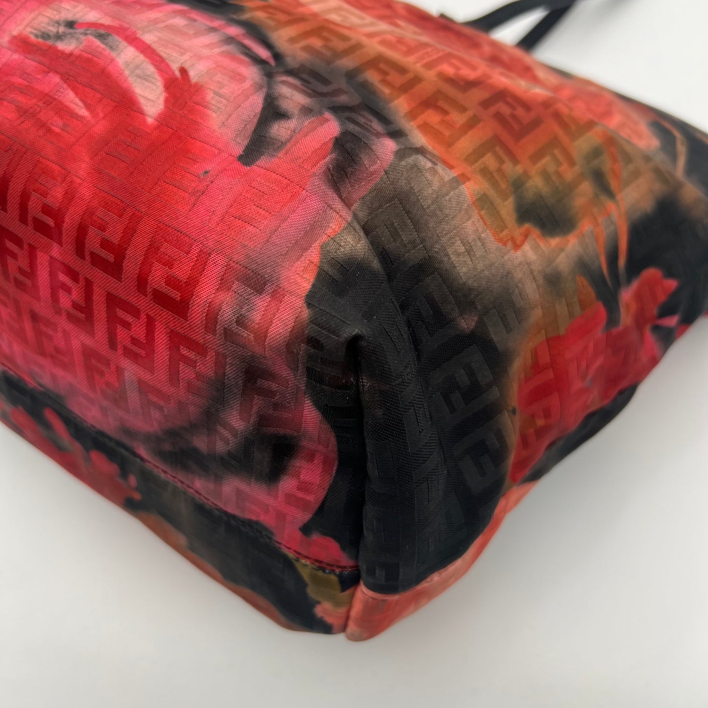 Fendi Black and Floral Printed Zucchino Zip Tote