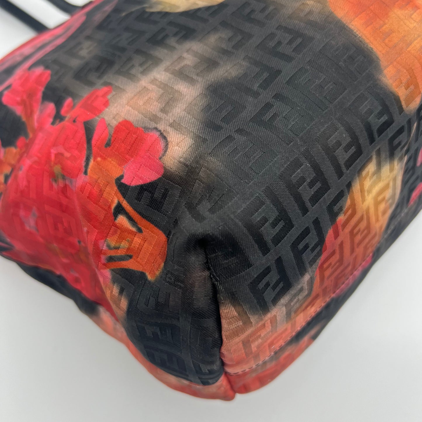 Fendi Black and Floral Printed Zucchino Zip Tote